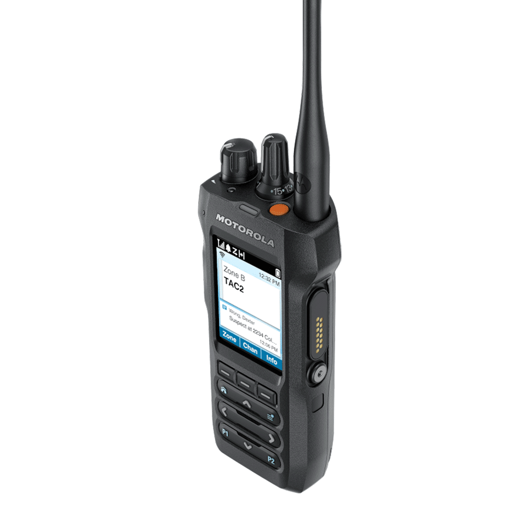 Motorola APX N50 single-band P25 portable two-way radio – connector side view
