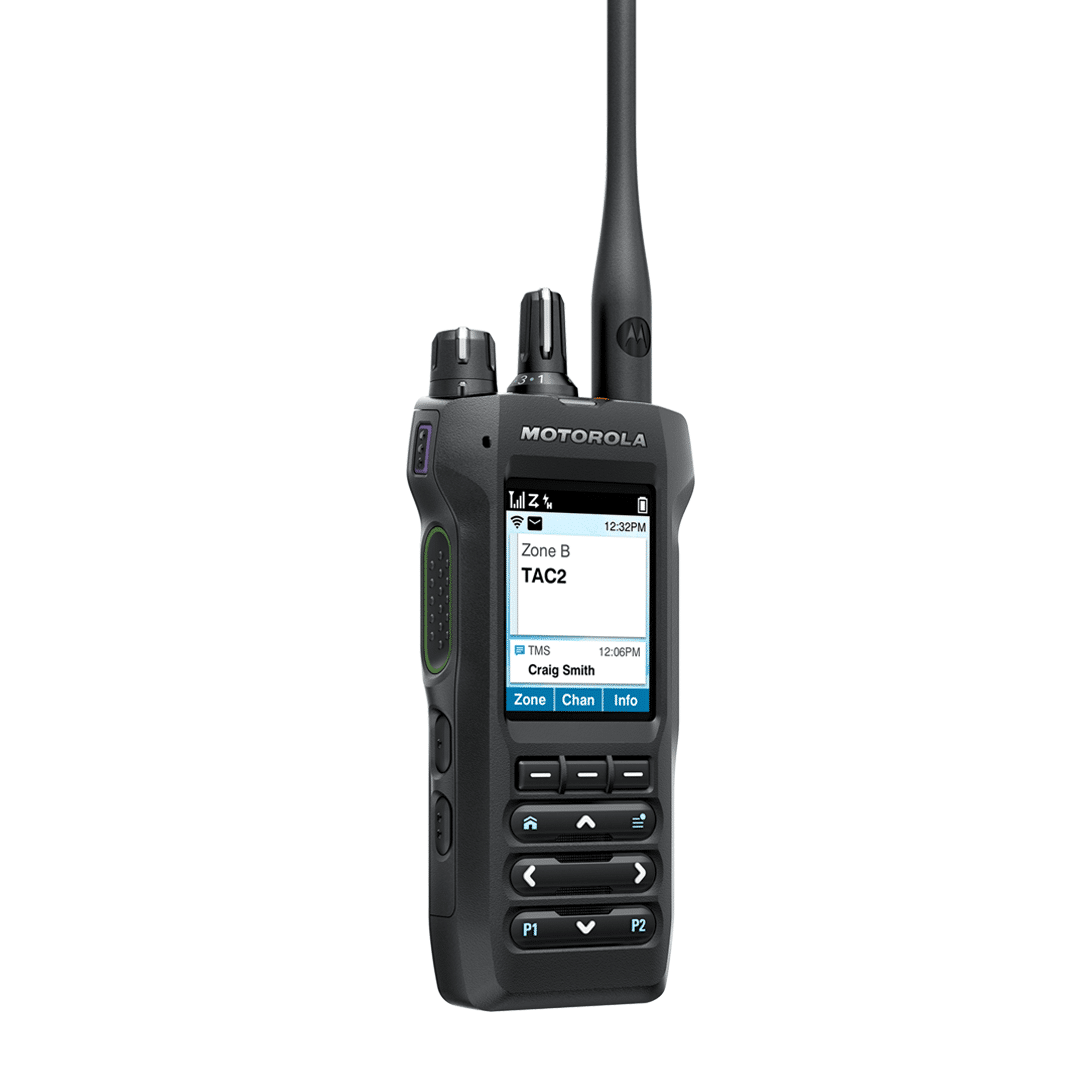 Motorola APX N50 single-band P25 portable two-way radio – PTT side view