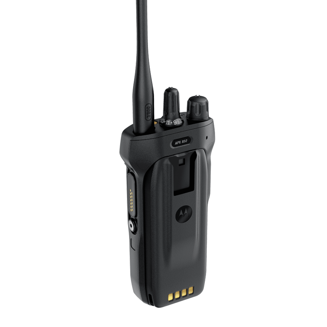 Motorola APX N50 single-band P25 portable two-way radio – rear view