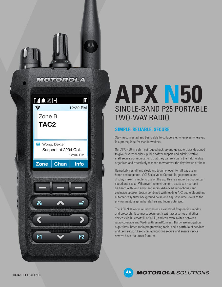 Motorola APX N50 Data Sheet Cover Page